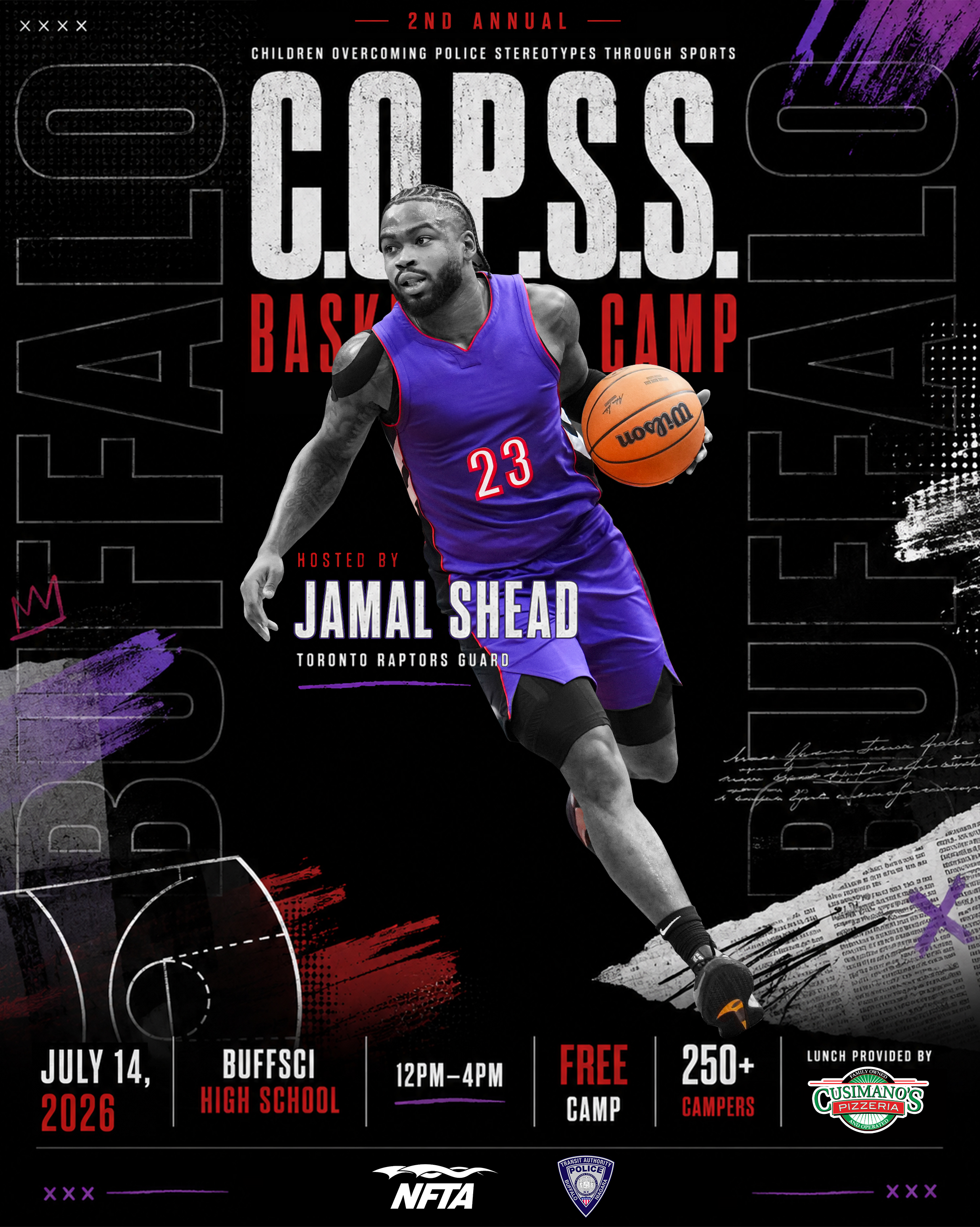 Participants will have the unique opportunity to learn from and interact with Toronto Raptors guard Jamal Shead, who will lead basketball instruction and share his experiences both on and off the court. 