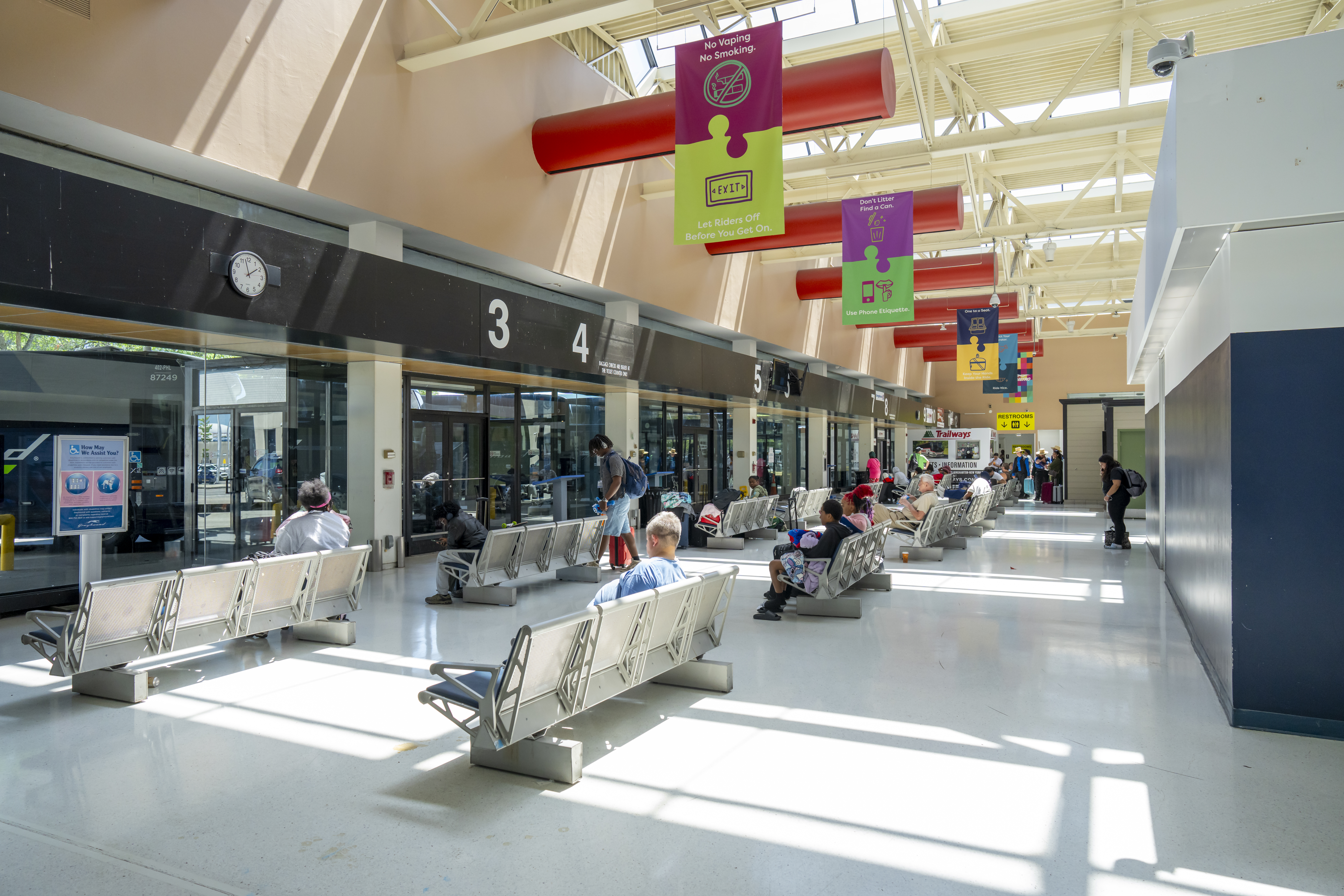 Interior photo of bus station showing Lobby 2
