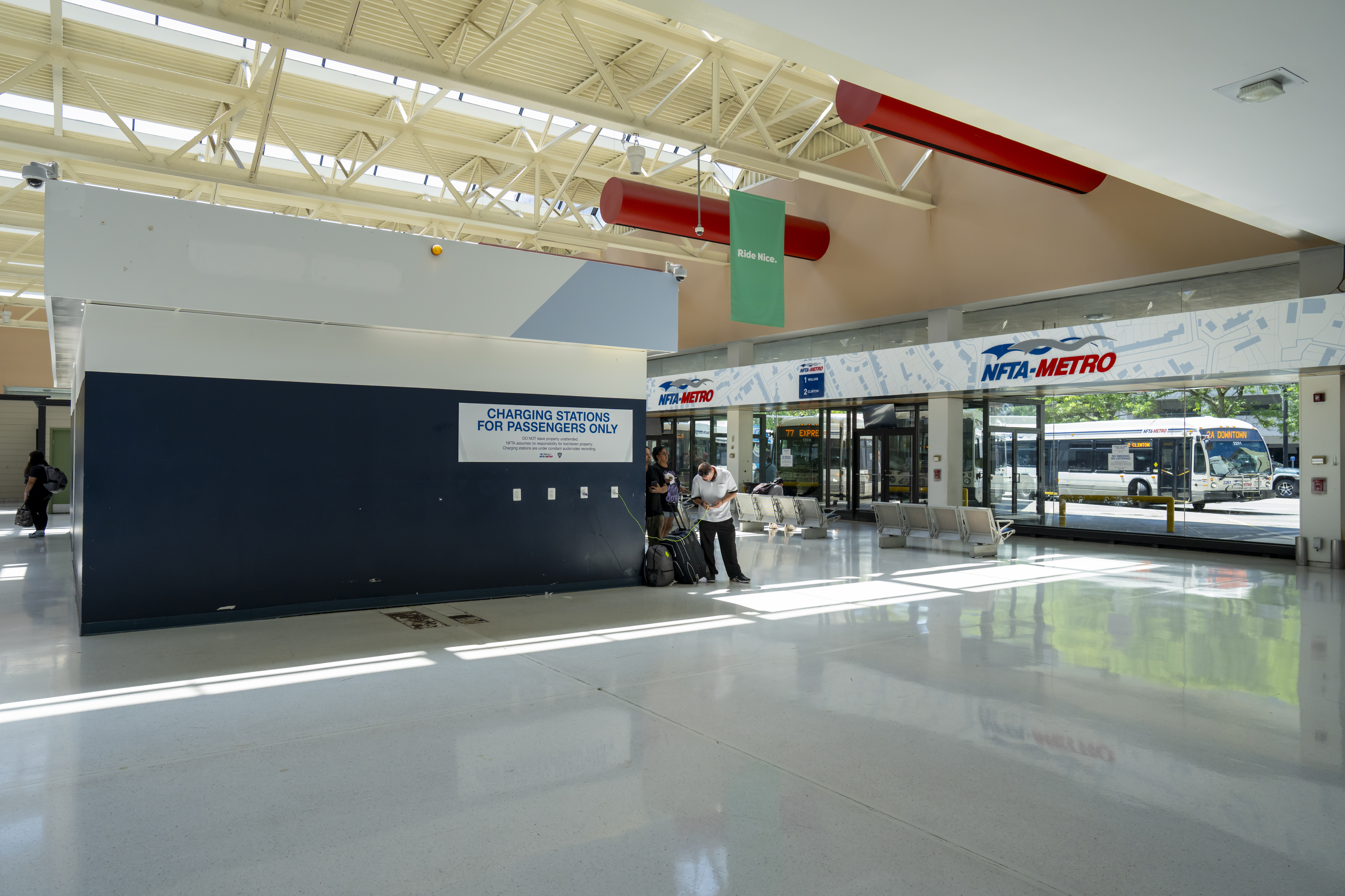 Interior photo of bus station showing Lobby 3