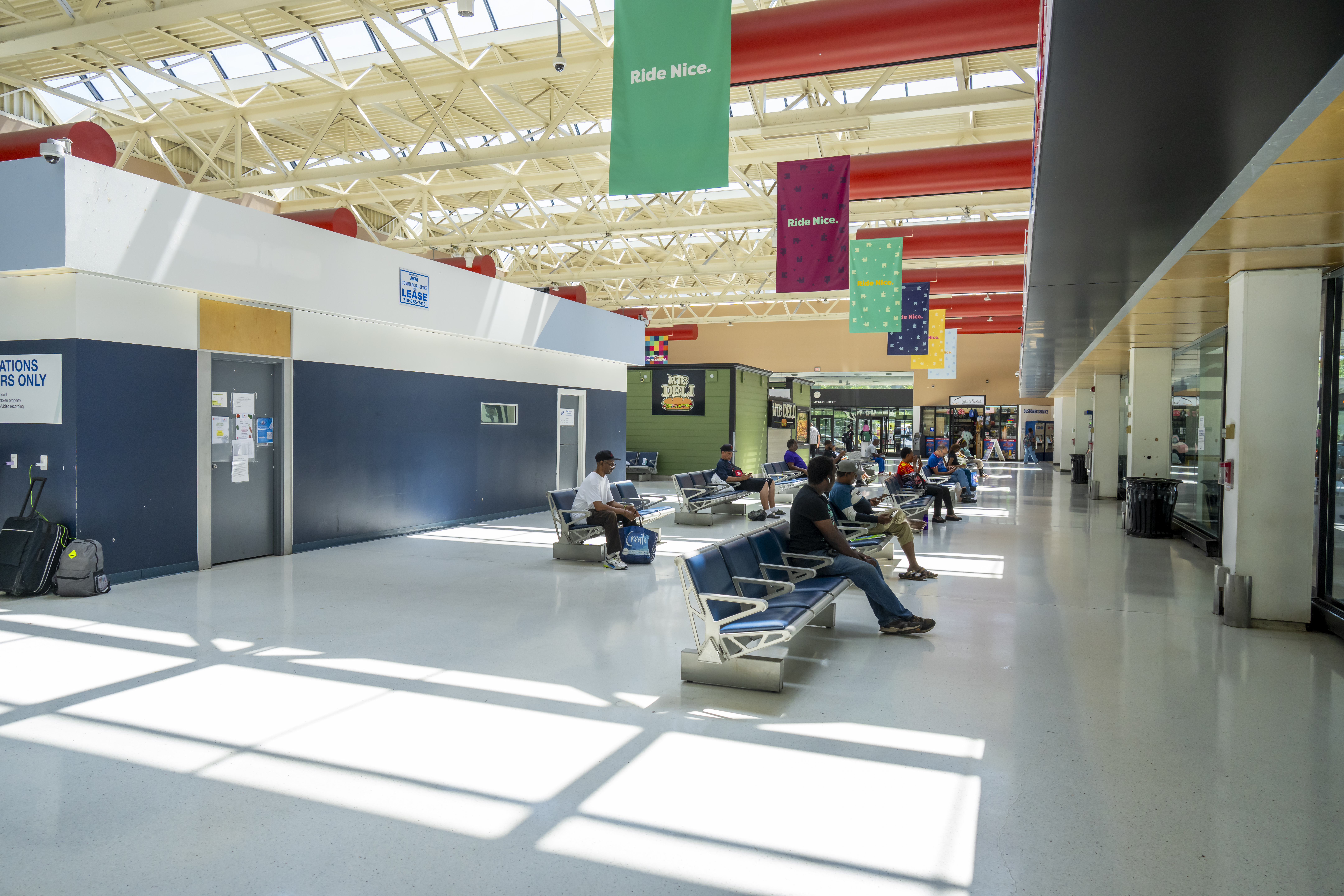 Interior photo of bus station showing Lobby 1