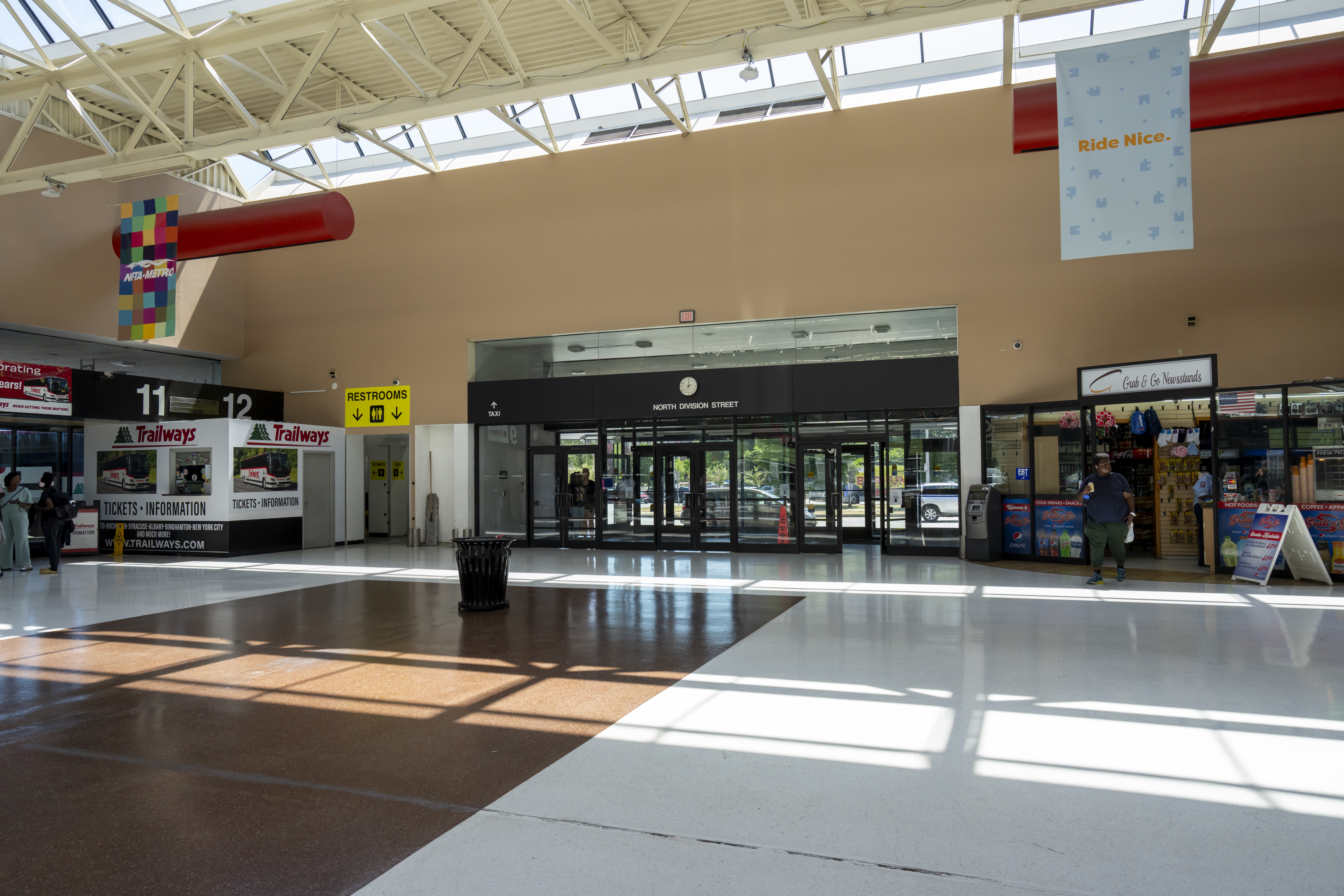 Interior photo of bus station showing North Division Entrance