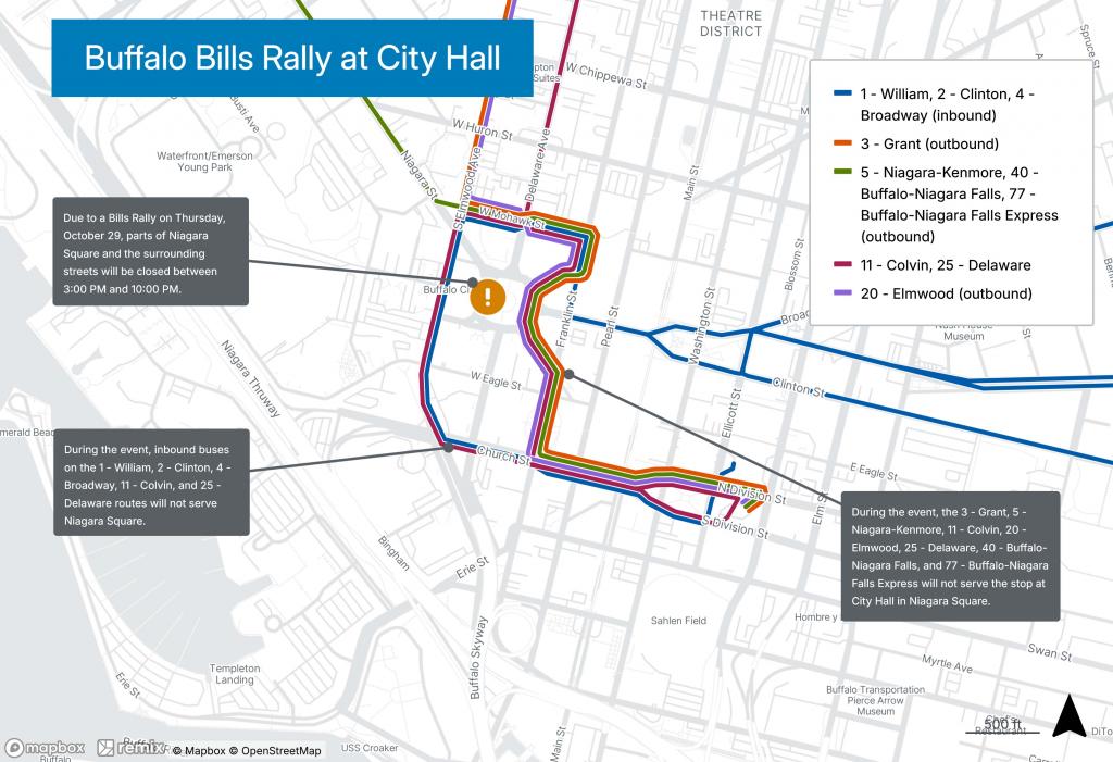 Buffalo Bills Rally at City Hall Reroute Map