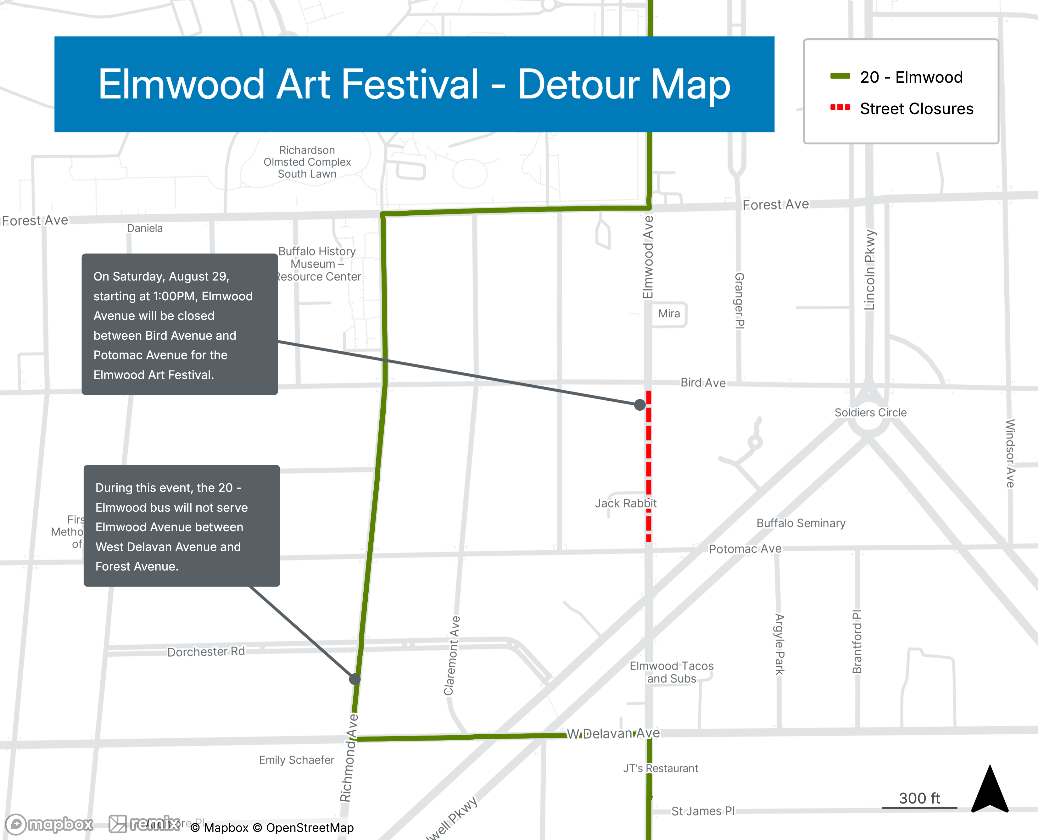 Elmwood Art Festival Reroute Map