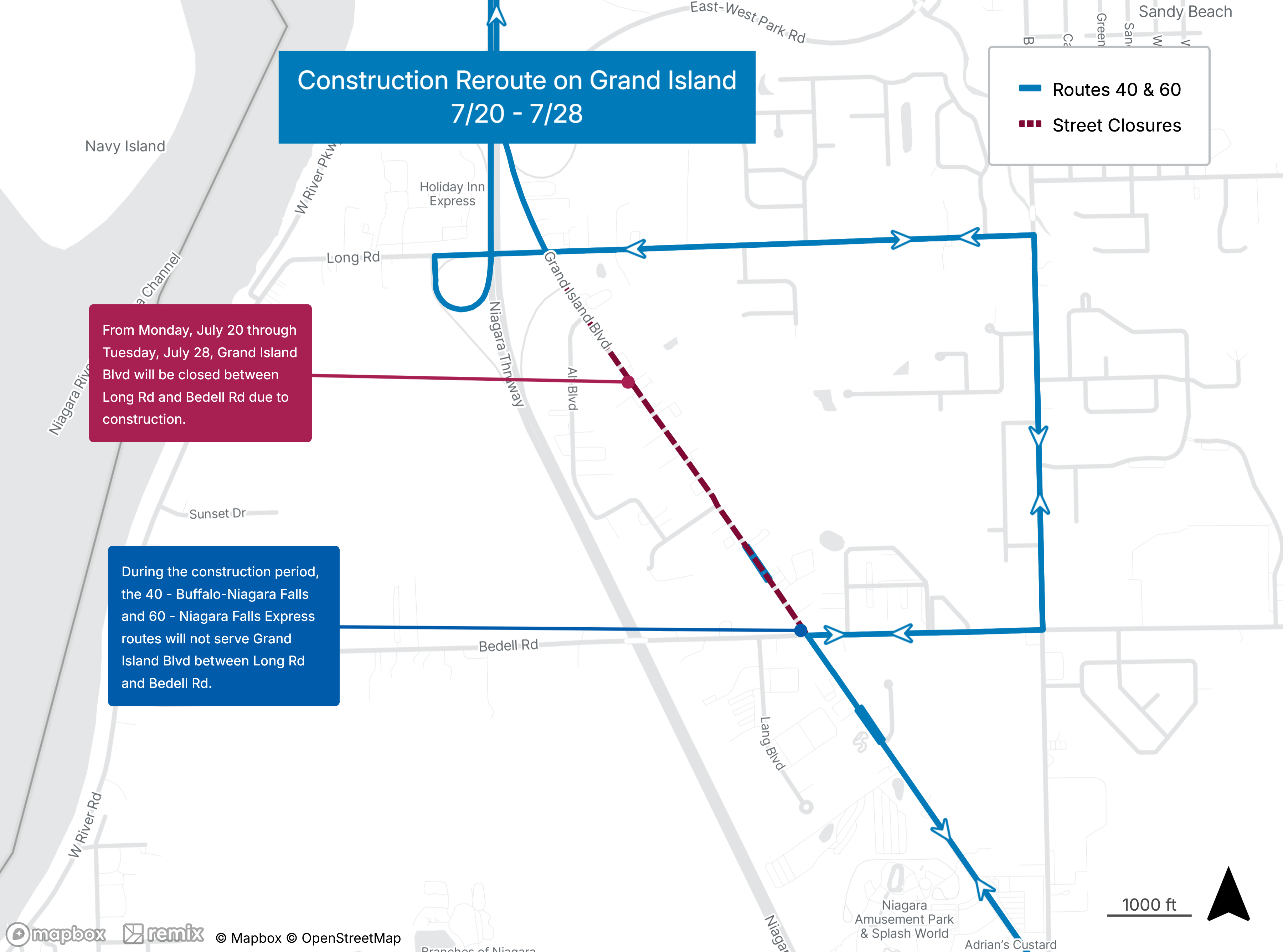 Construction on Grand Island Boulevard Reroute Map