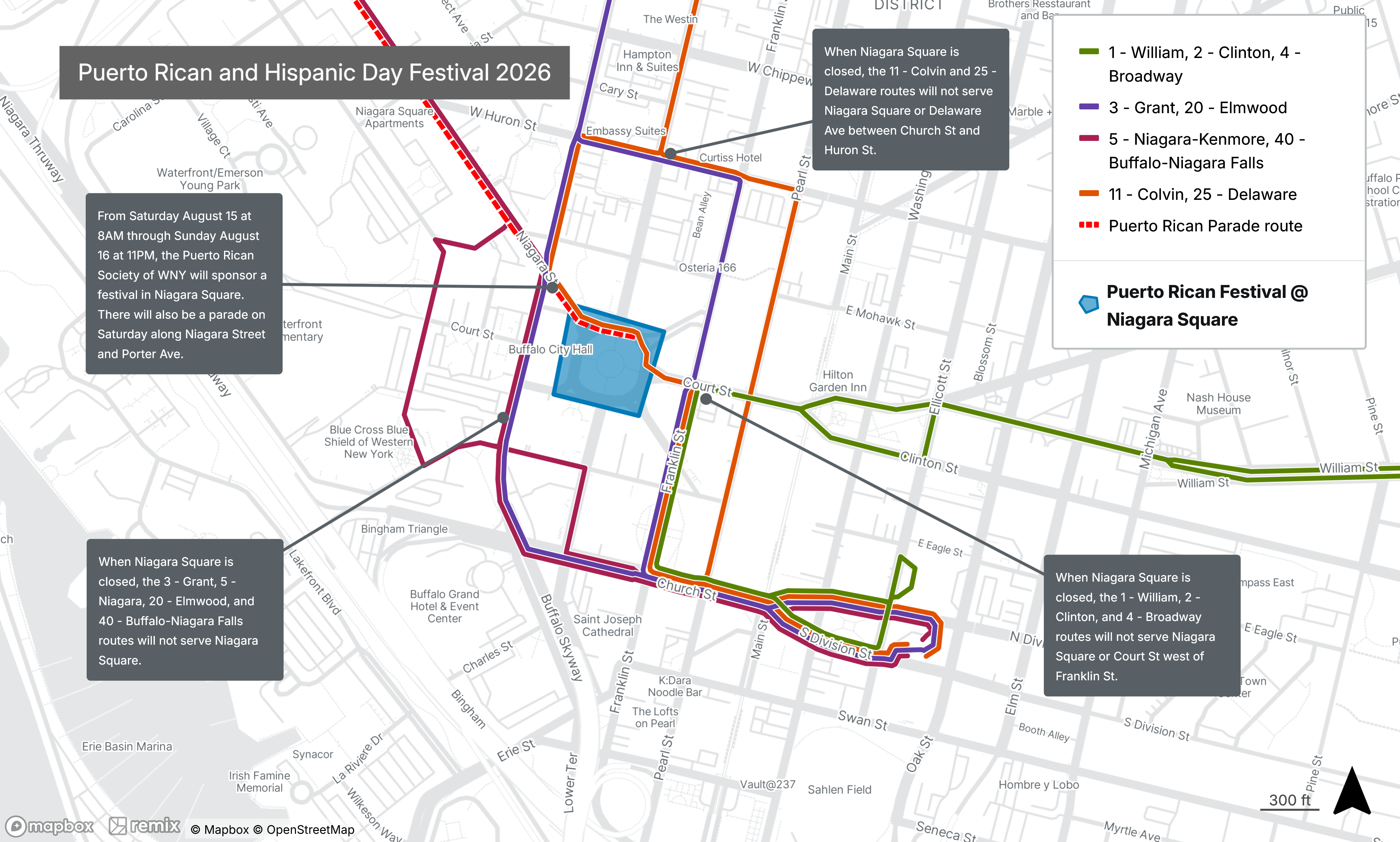 Puerto Rican and Hispanic Day Festival Reroute Map
