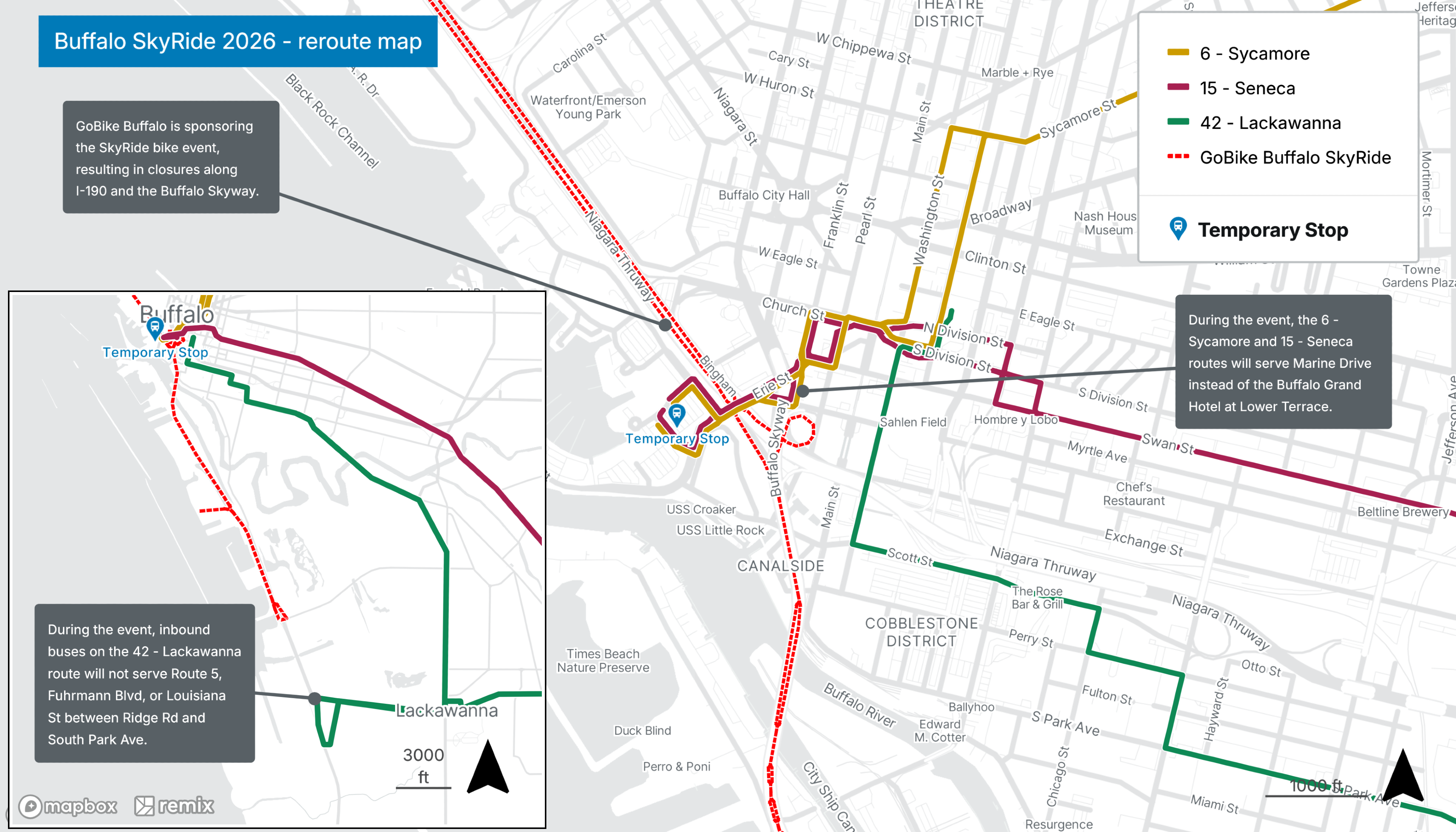 Buffalo SkyRide Reroute Mape